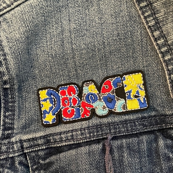 Merona Denim Jacket L w 8Iron ons separate now or can be ironed before shipping! - Picture 6 of 12